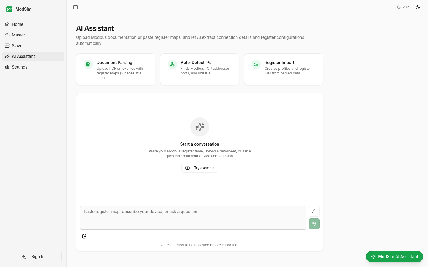 AI Assistant with document parsing, auto-detect IPs, and register import